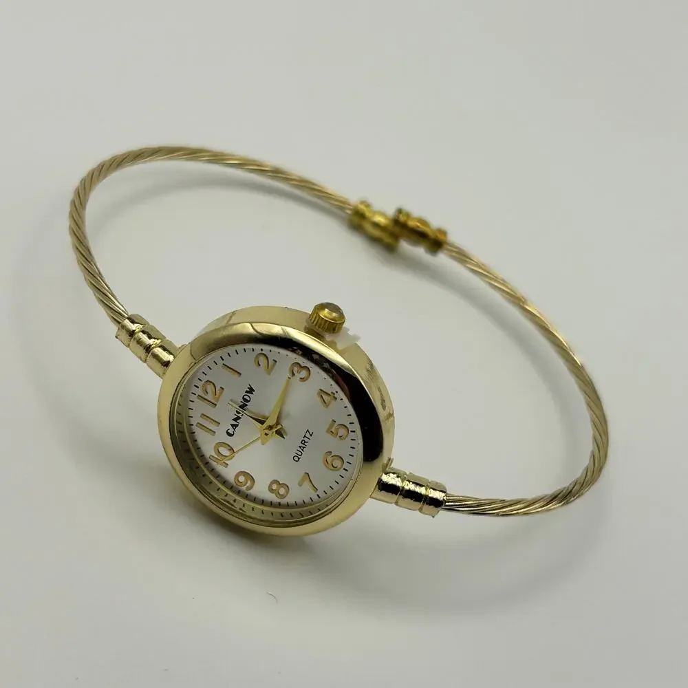 Cansnow Gold-tone Thin-twisted Cable Bracelet Watch Working New Battery
